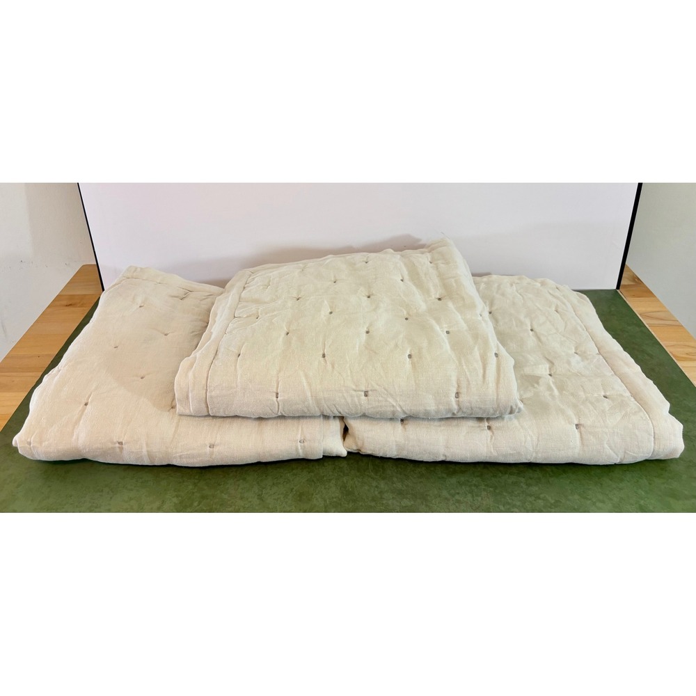 Serena & Lily Linen Quilted Euro Shams Light Grey Pick Stitch Set of 3 25.5in